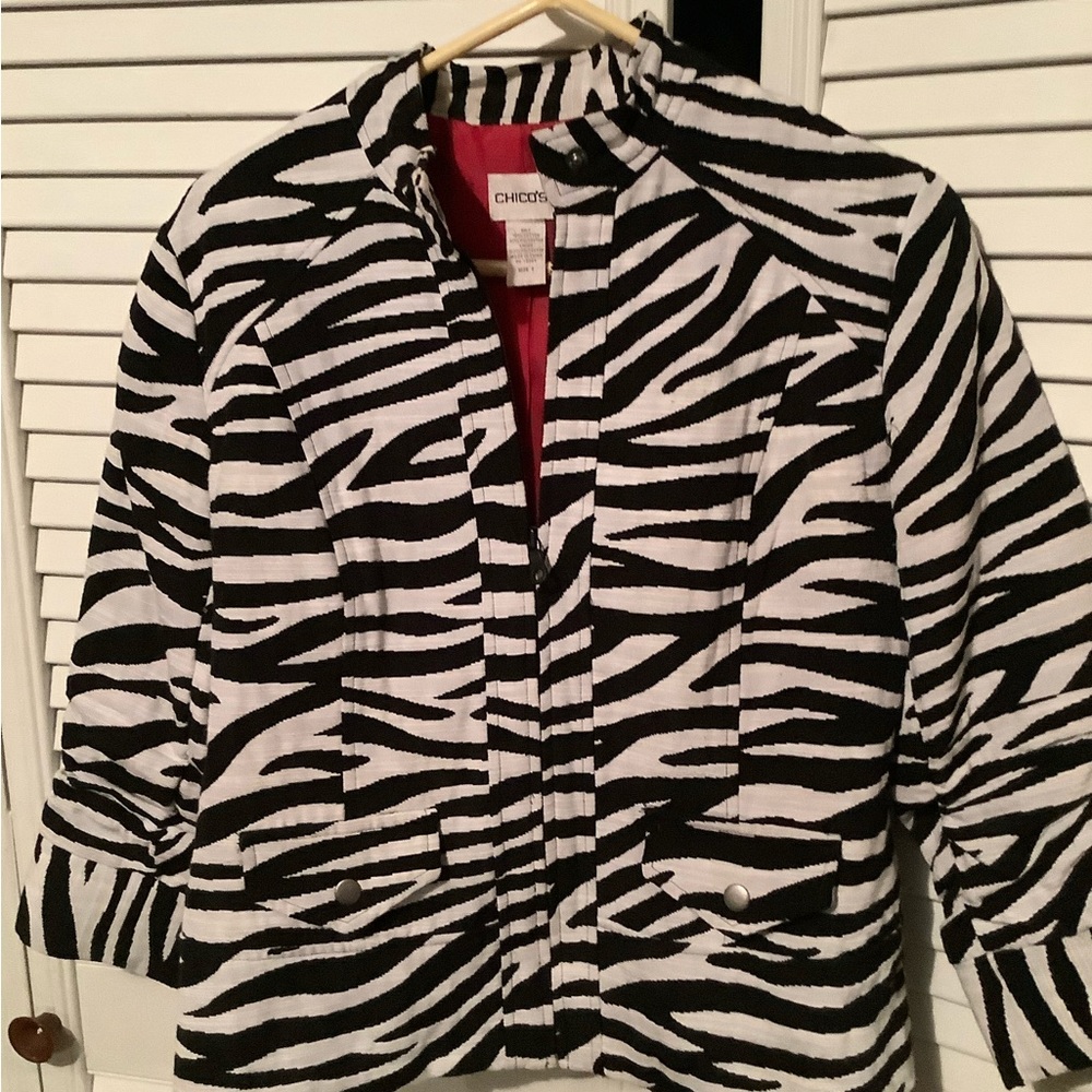 Chico’s ladies animal print lined jacket, size small
